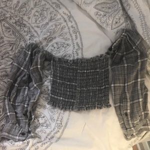 LF smocked plaid flannel crop top